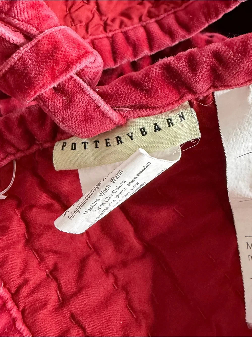 POTTERY BARN Red Quilted Velvet Christmas Tree Skirt Holiday